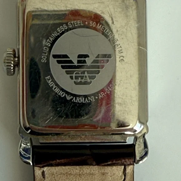 Emporio Armani Women’s Beige Dial Watch with Brown Leather Strap - Picture 2 of 4